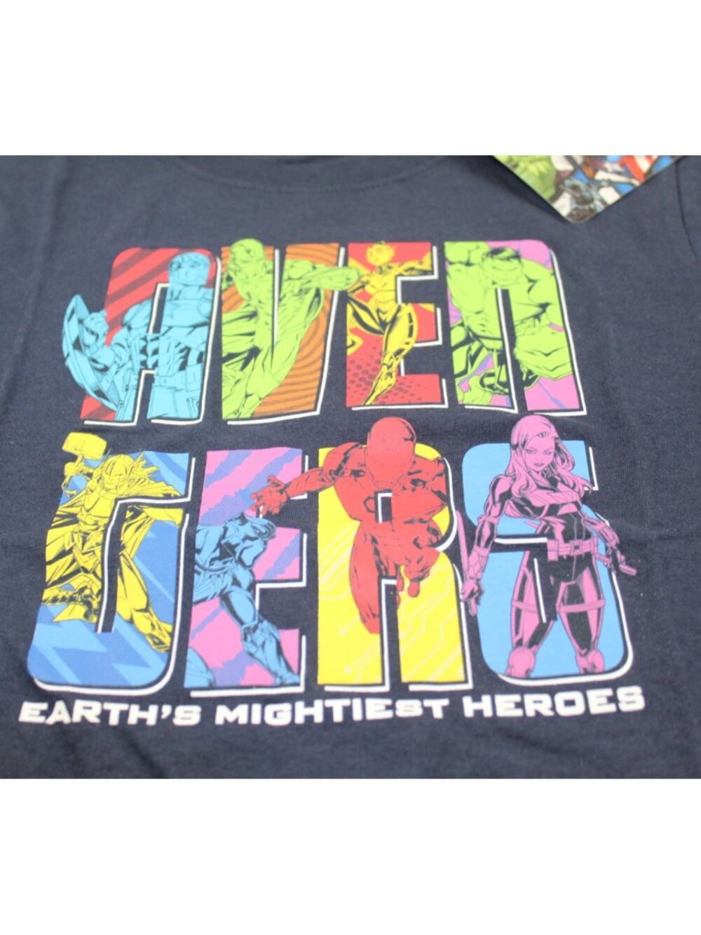 Marvel Avengers Youth T-Shirt Screen Print on Front Navy Blue Size 7